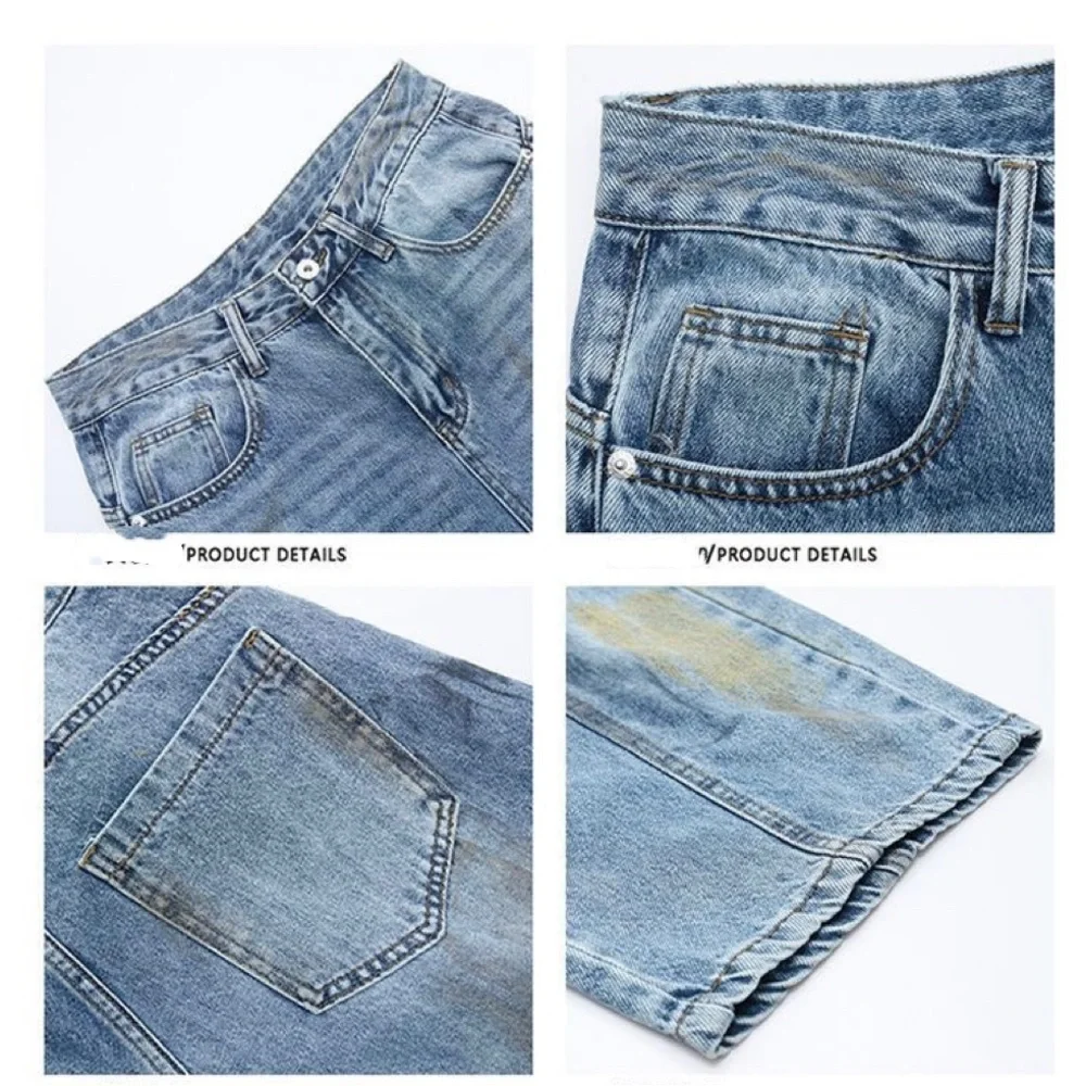 Men's WideLeg Paint Splatter‎ Jeans Baggy Fit Denim Trousers 33